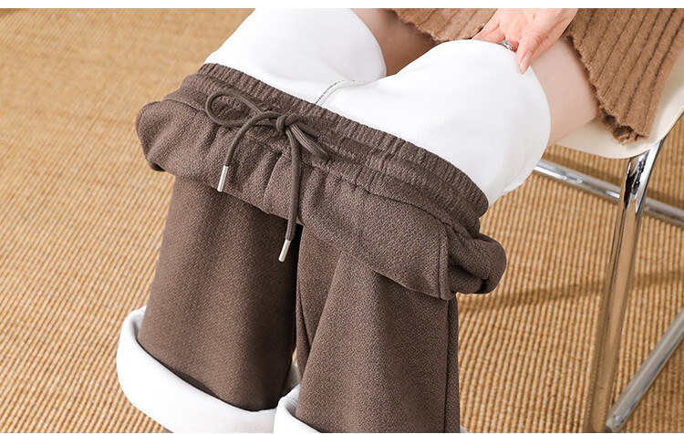 Dme Fleece-Lined Warm Maillard Style Autumn And Winter Simple Solid Color Versatile Straight-Leg Pants Women's Wide-Leg Trousers, Coffee Color, L 12