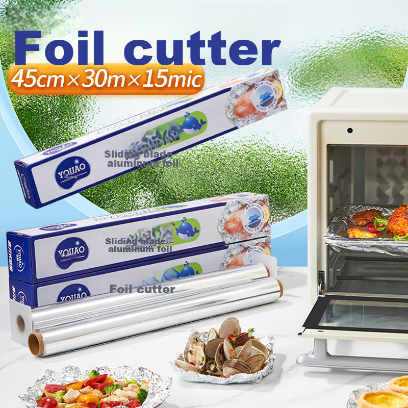 YOUAO Thickened And Widened Aluminum Foil, 45cm*30m*15mic, Sliding Knife Style, Air Fryer Paper, Barbecue Baking, High Temperature Resistant