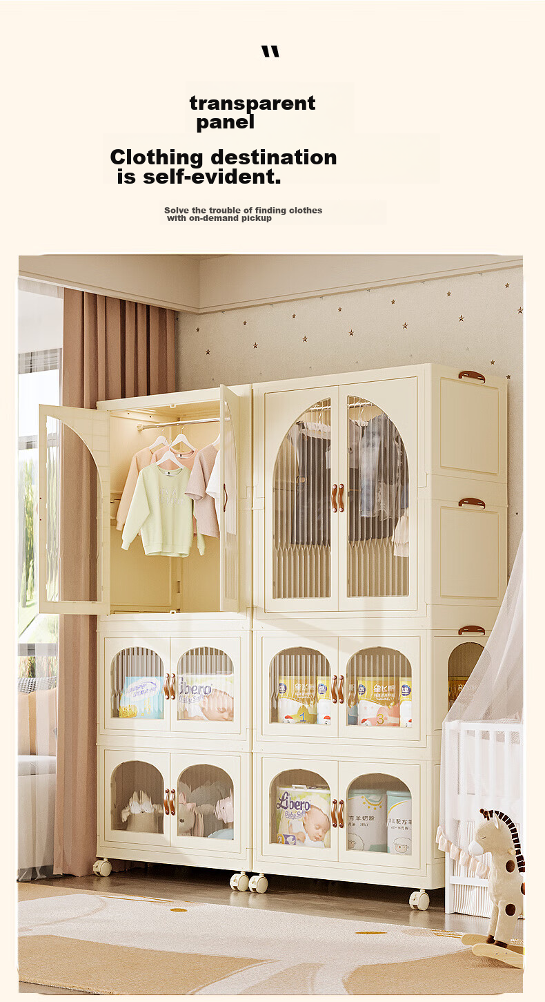 JEKO&JEKO Foldable Children's Wardrobe, Baby Storage Cabinet, Toy Organizer, Simple Hanging Closet, 4 Tiers 6