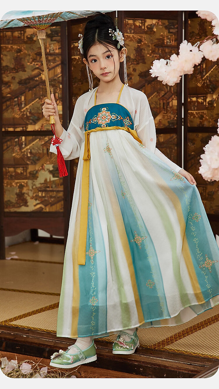 ASK JUNIOR Children's Dress Girls' Princess Dress Summer Dress for Older Children Chinese Style New Hanfu Dress Green 160 2