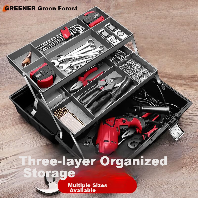 GREENER Toolbox, 17-Inch Industrial-Grade Household Set, Multifunctional Hardware And Art Box, Electrician's Multi-Layer Folding Storage Box
