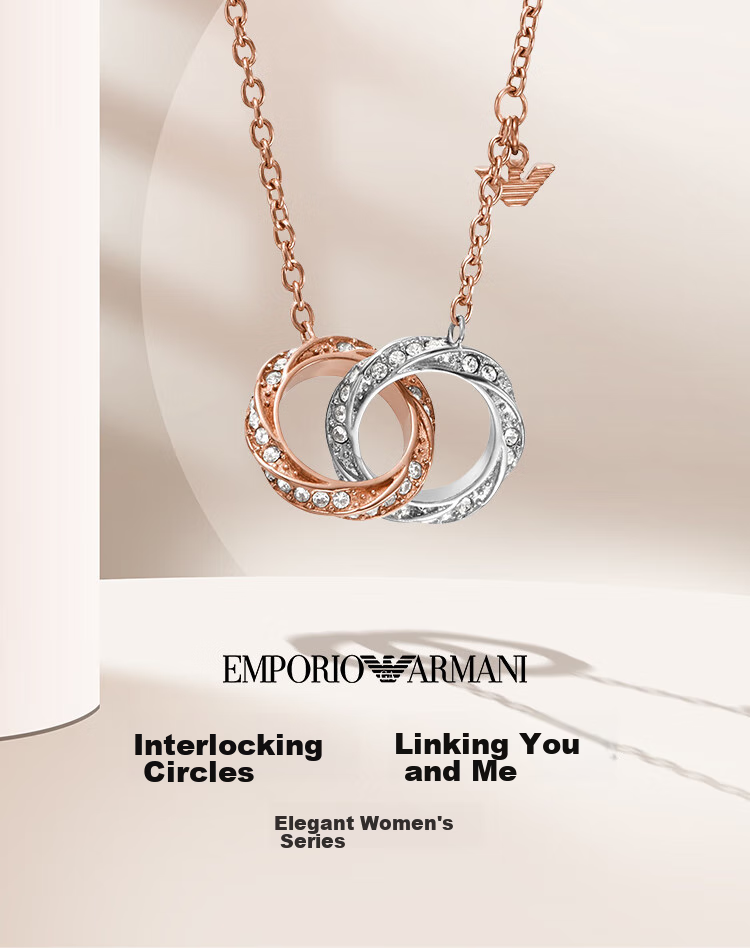 EMPORIO ARMANI Women's Necklace, Rose Gold Double-Ring Pendant, Birthday Gift for Girlfriend, EGS3004221 1