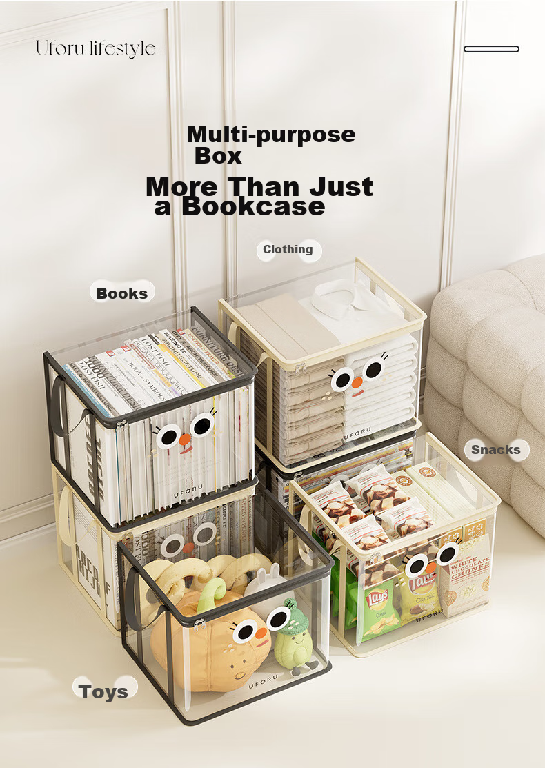 Fanyejia Book Storage Bag, Transparent Moisture-Proof And Dustproof Organizer Box for Students And Home Use, PVC Foldable Zipper Design, 24cm 7
