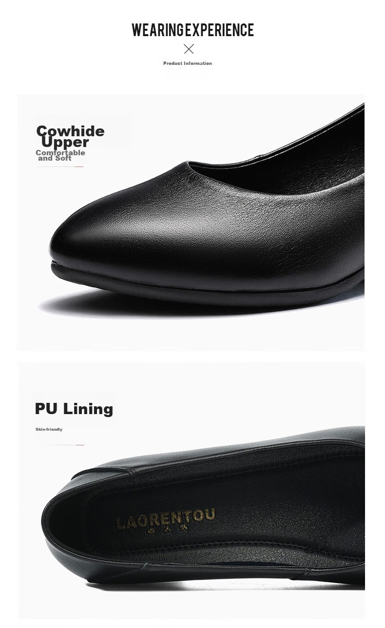 LAORENTOU Women's Shoes, Chunky High Heels, Work Shoes for Office, Shallow Round Toe Slip-On Pumps, Mom Shoes, LB12209, Black, Size 40 15
