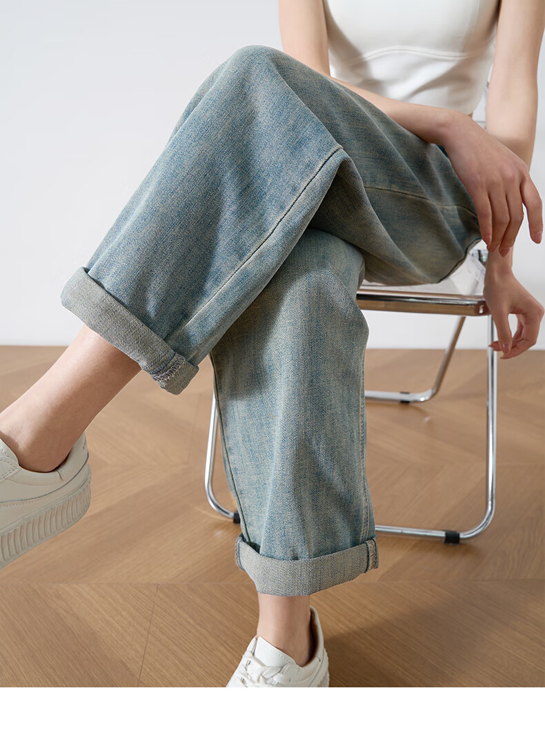 Oulain Casual Versatile Jeans for Women, Autumn Comfortable Retro Cropped Dad Pants, Denim Blue, XL 2