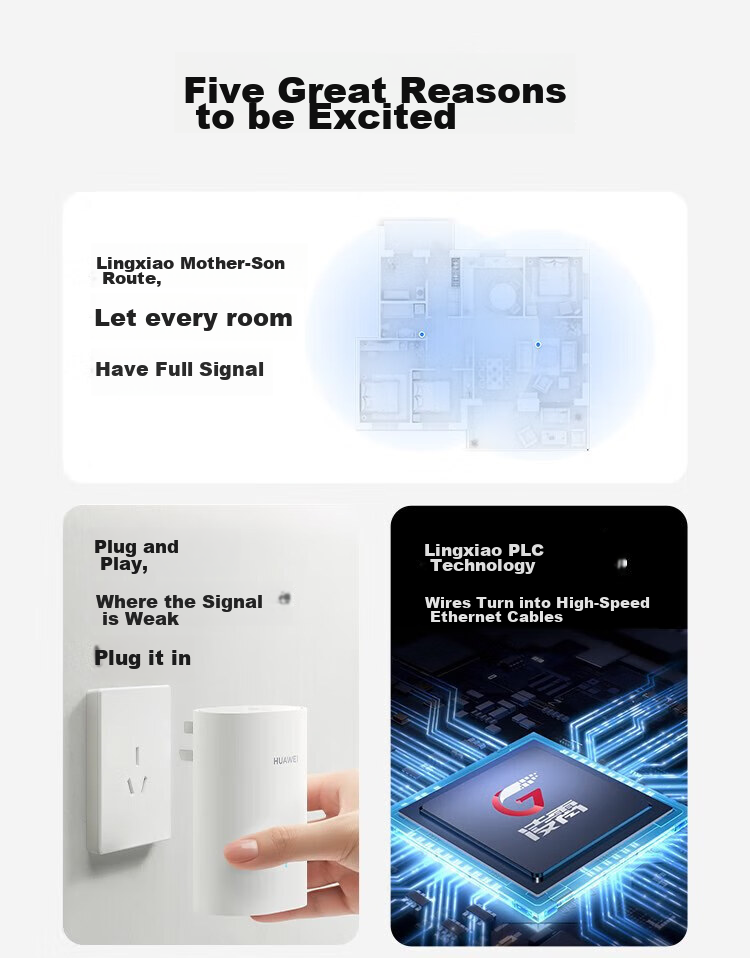 Huawei Lingxiao Parent-Child Router Q6E, Parent-Child Router Full Coverage, Whole-House WiFi without Dead Zones (1 Parent 1 Child Set), Gigabit Router, Wireless Wall-Penetrating King, Powerline Adapter 2
