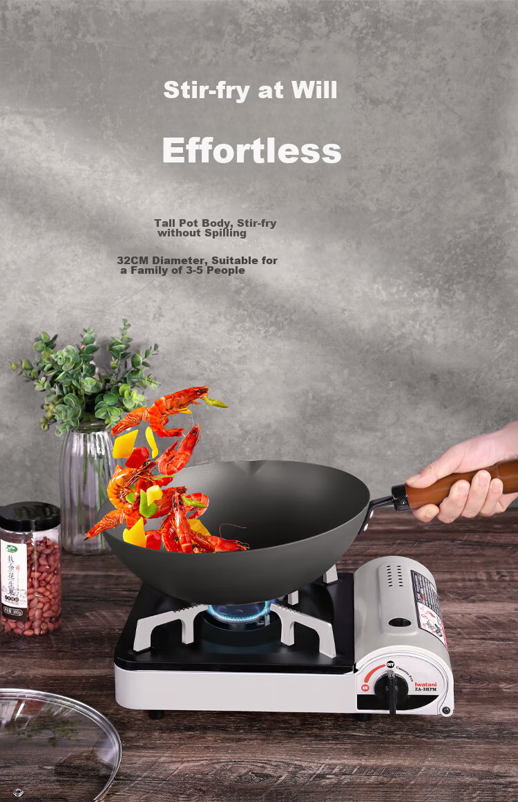 COOKER KING Wok Iron Pan Ultra Iron Anti-Rust Royal Zero Coating Flat Bottom Frying Pan 30cm Compatible with Induction Cooker FXH30CG 8