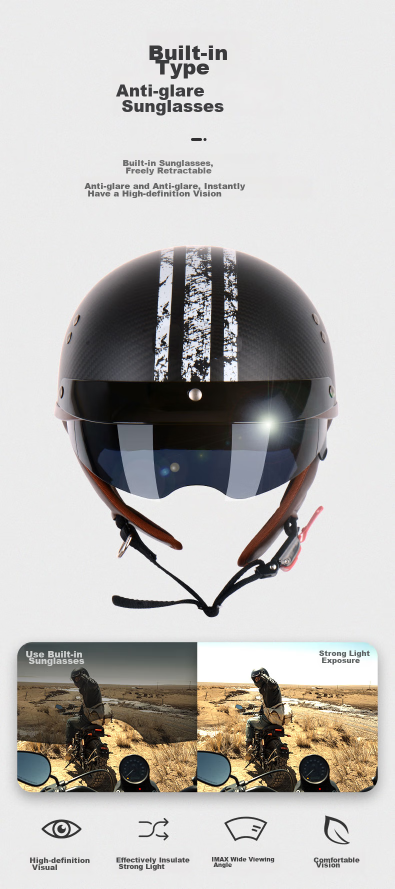 YEMA 636S Carbon Fiber Electric Motorcycle Helmet, Stylish Lightweight Half Helmet for Men And Women, Retro Motorcycle Safety Helmet, All Seasons, Size L, Matte Long Strip Flower Patter 8