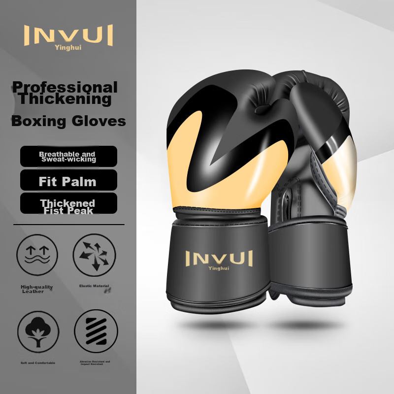 INVUI Boxing Gloves for Adults And Children, Free Fighting Training Gloves for Men And Women, Combat Competition Gloves, Black Gold 8oz