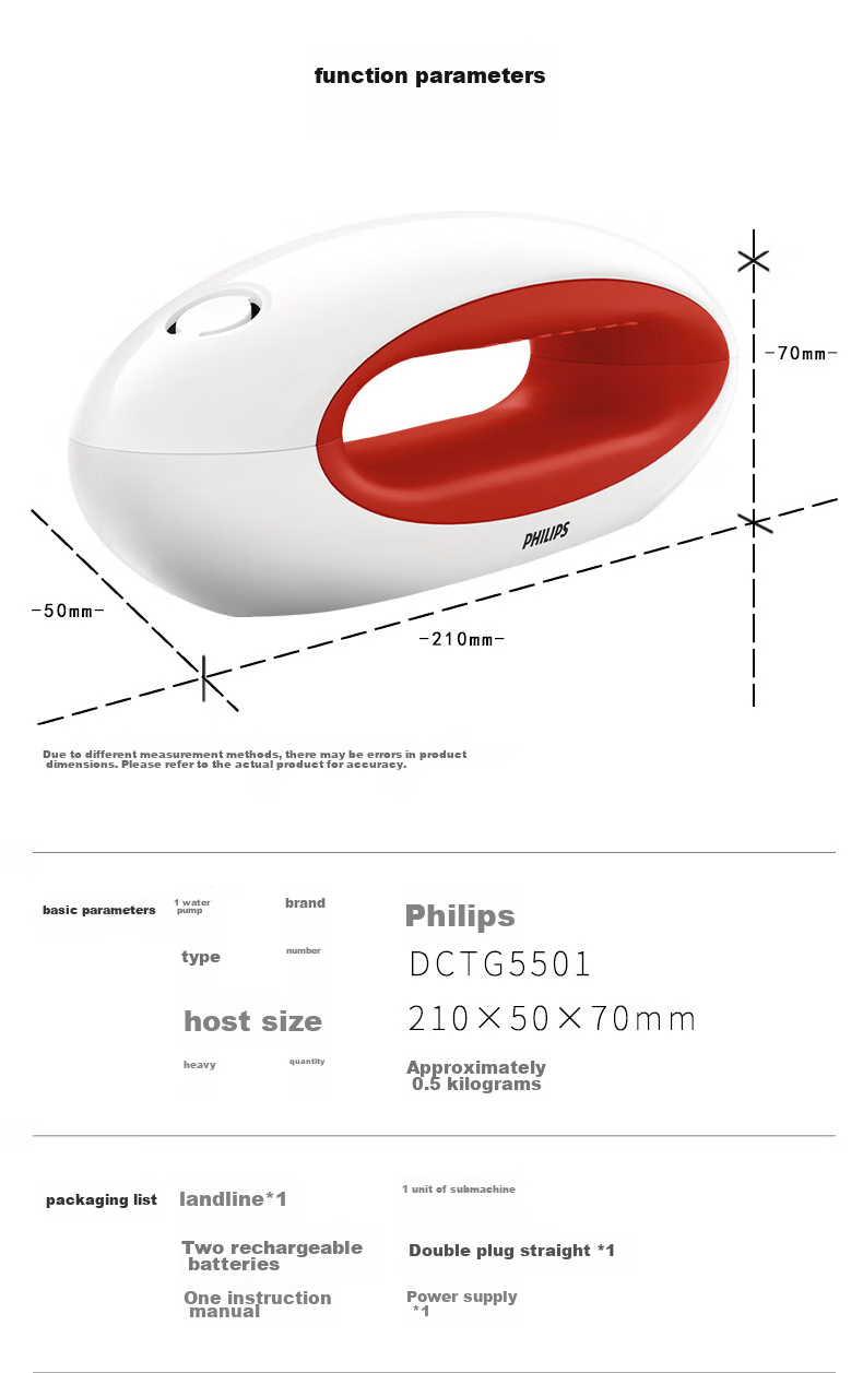 PHILIPS Cordless Telephone, Wireless Landline Phone, Parent-Child Handset, for Office And Home Use, White Backlit Screen, Long Standby Time, DCTG5502, Red 12
