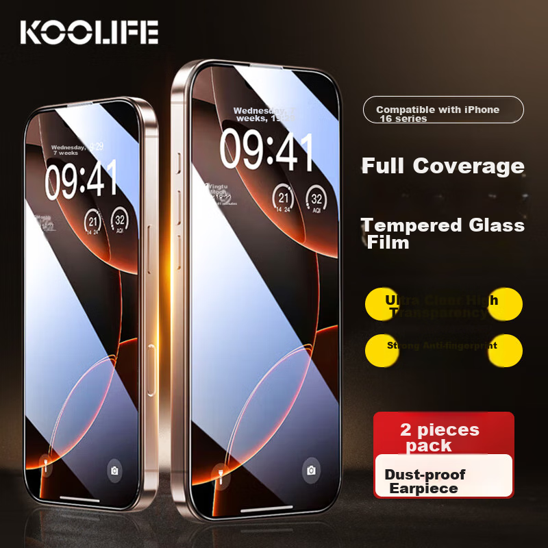 KOOLIFE [Two-Piece Enhanced Version] IPhone 16 Plus Screen Protector, Apple 16 Plus Phone Protective Film, Full-Screen Coverage, Glass, Dustproof, Shockproof, HD Ultra-Thi