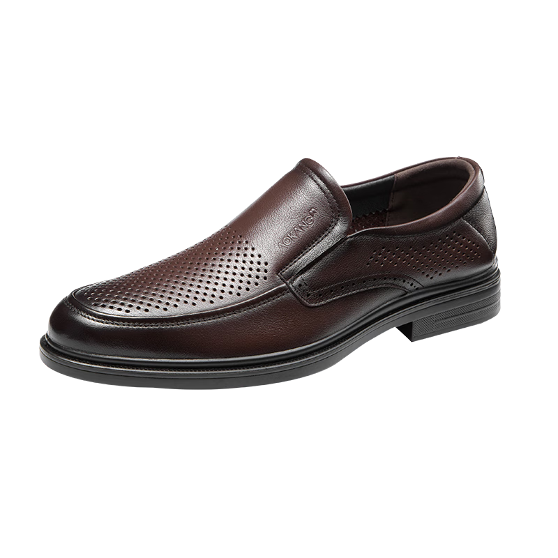 Aokang Official Men's Shoes, Leather Sandals, Summer Hollow-Out Perforated Shoes, Men's Business Casual Leather Shoes, Brown, Size 43