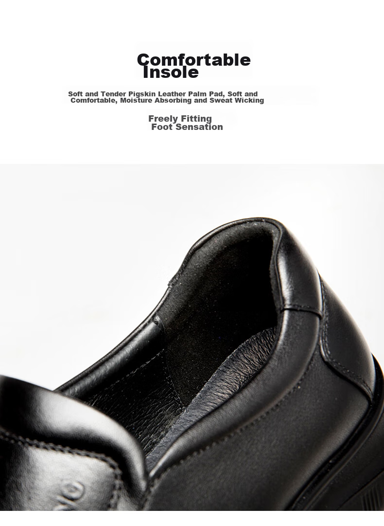 Aokang Business Casual Shoes for Men, Slip-On Cowhide Soft-Soled Comfortable Loafers, Black, Size 41 7