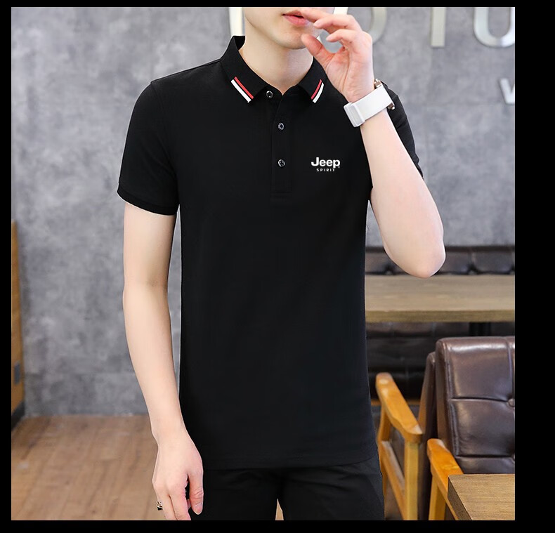 JEEP SPIRIT Men's Short Sleeve T-Shirt Summer Polo Shirt Casual Versatile Top Blue Green 3XL 18