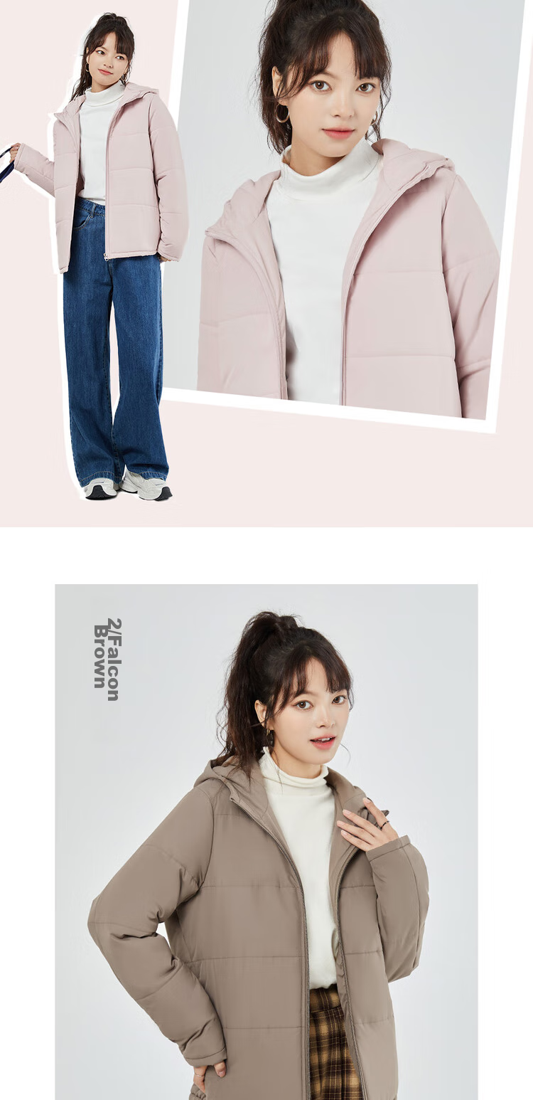 Giordano Women's Casual Jacket, Solid Color Simple Style Cotton Coat, Zipper Hooded Cotton Outerwear for Women, 05372731 15