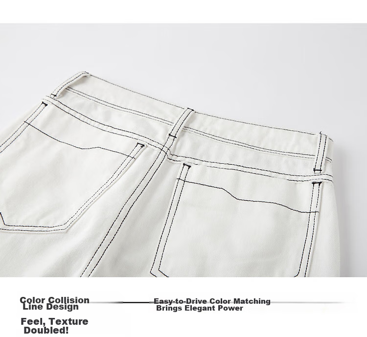 Dme Spring Autumn Winter Long-Leg Pure Cotton Harem Pants with Contrasting Thread Traces Stylish Women's Jeans, White Fleece-Lined, Size 30 7
