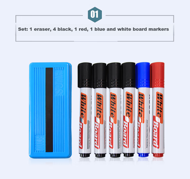 AUCS Whiteboard Eraser, Chalkboard Eraser, Writing Board Eraser, Glass Erasable Pen, Eraser Set, Office Supplies, Whiteboard Accessories, Chalk Eraser ×1, Colored Water-Based Whiteboard Markers ×6 4