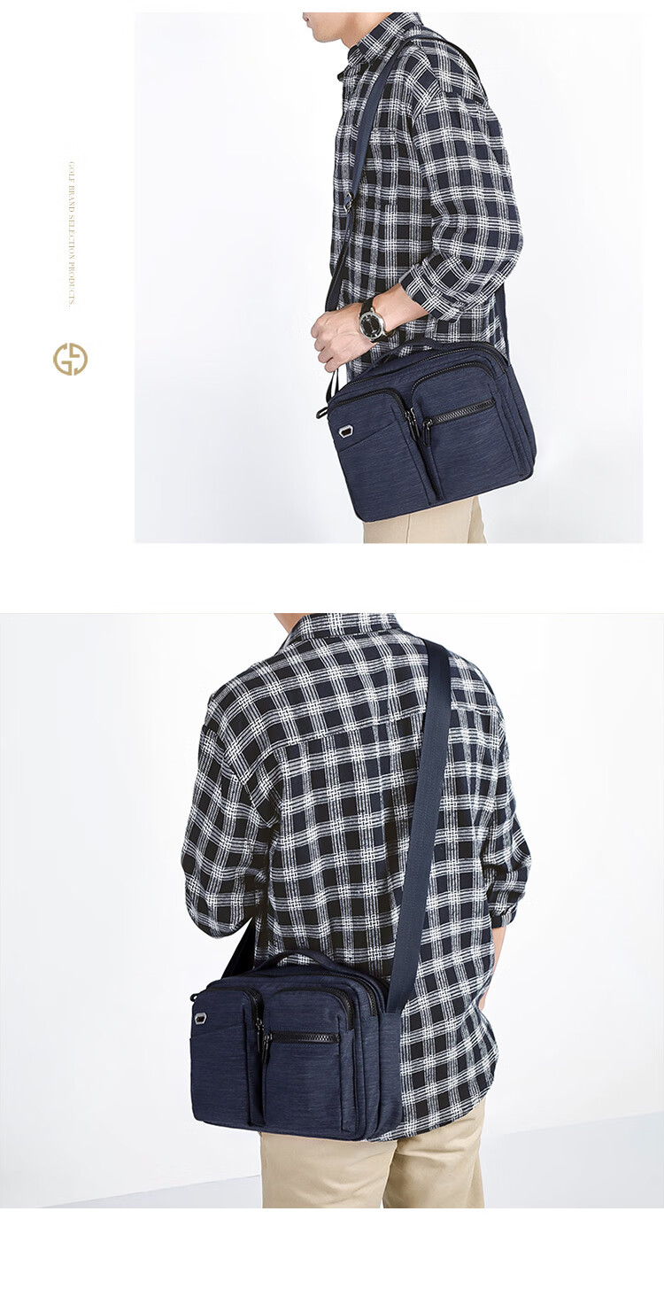 GOLF Nylon Shoulder Bag, Large Capacity Messenger Bag for Men, Multifunctional Crossbody Bag, Model 5I396466J, Blue-Gray Color 13