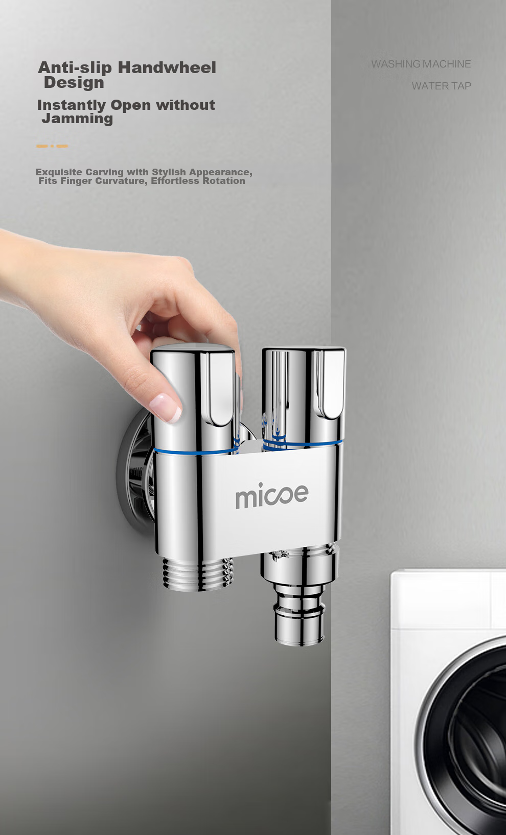 MICOE Washing Machine Faucet Angle Valve, All Copper, One Inlet Two Outlets, 1/2 Inch Cartridge Threaded Double Interface M-SZ04K 2
