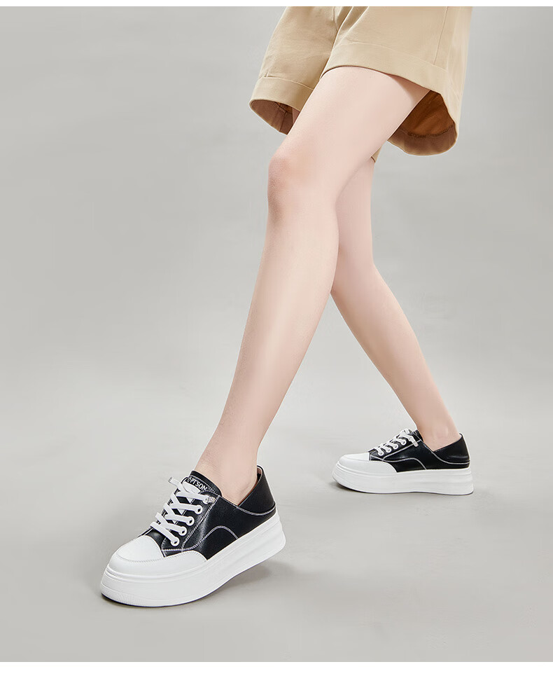 PT'SON Thick-Soled White Sneakers for Women, Spring Thin Lightweight Breathable Height-Increasing Fashionable Versatile Casual Skateboard Shoes, White, Size 36 8