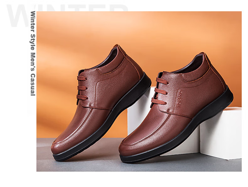 Aokang Casual Business Fleece-Lined Warm Cotton Shoes, Simple And Comfortable Cowhide Shoes for Men, Black, Size 39 25