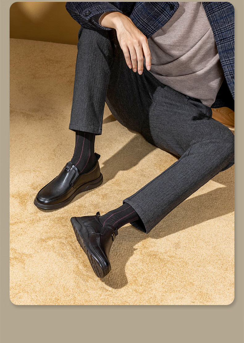 LAORENTOU Men's Business Casual Leather Shoes Litchi Pattern Slip-On Dad Shoes Cowhide Boss Shoes LA11711 Black Size 38 9
