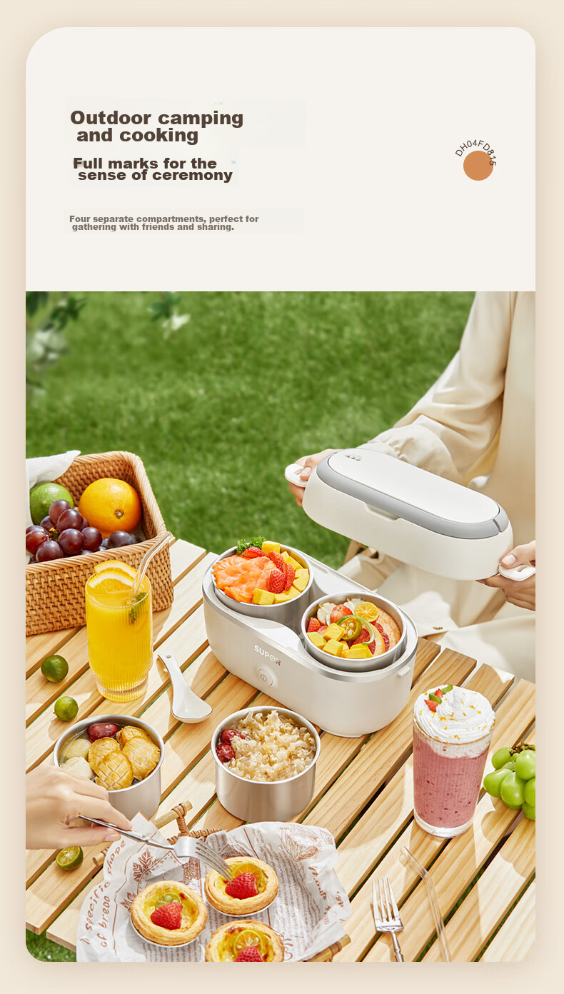 SUPOR Electric Lunch Box, Heated Food Container, 1.0L Portable Divided Leak-Proof Office Heating Stainless Steel Inner Pot Insulated Lunch Box DH02FD815A 6