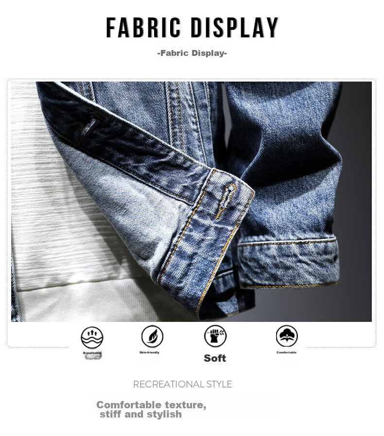 Jeanswest Denim Jacket for Men, 2026 Autumn Korean Style Trendy Loose Versatile Casual Denim Workwear, Black And Gray, Size L 4