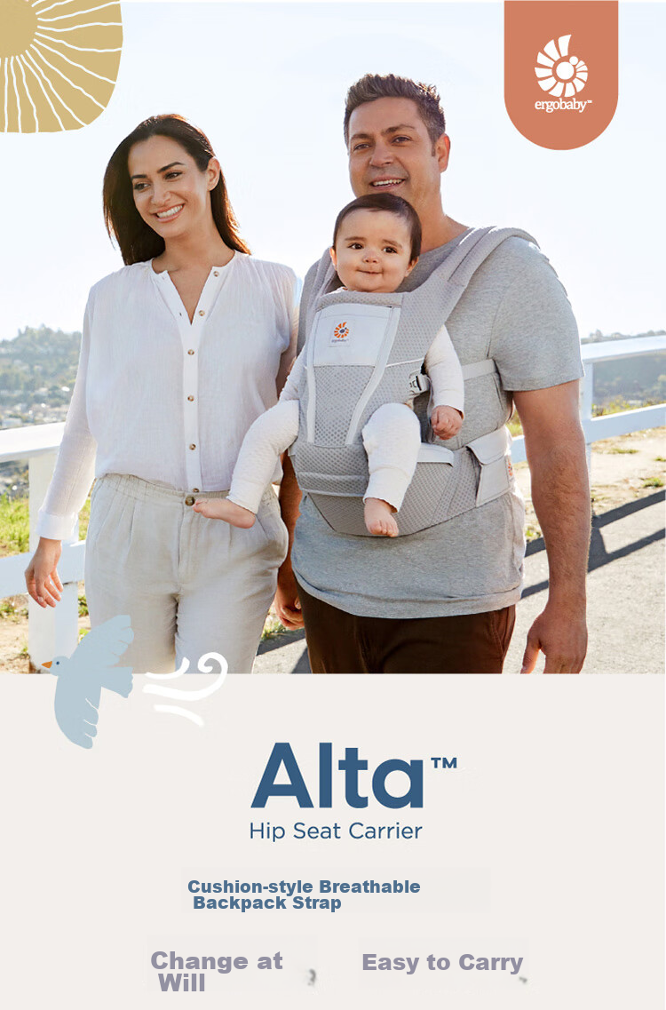 ERGObaby American Ergonomic Baby Carrier, Alta All-Stage Labor-Saving Ventilated And Breathable, 6 Carrying Methods, Baby Seat in Gray 3