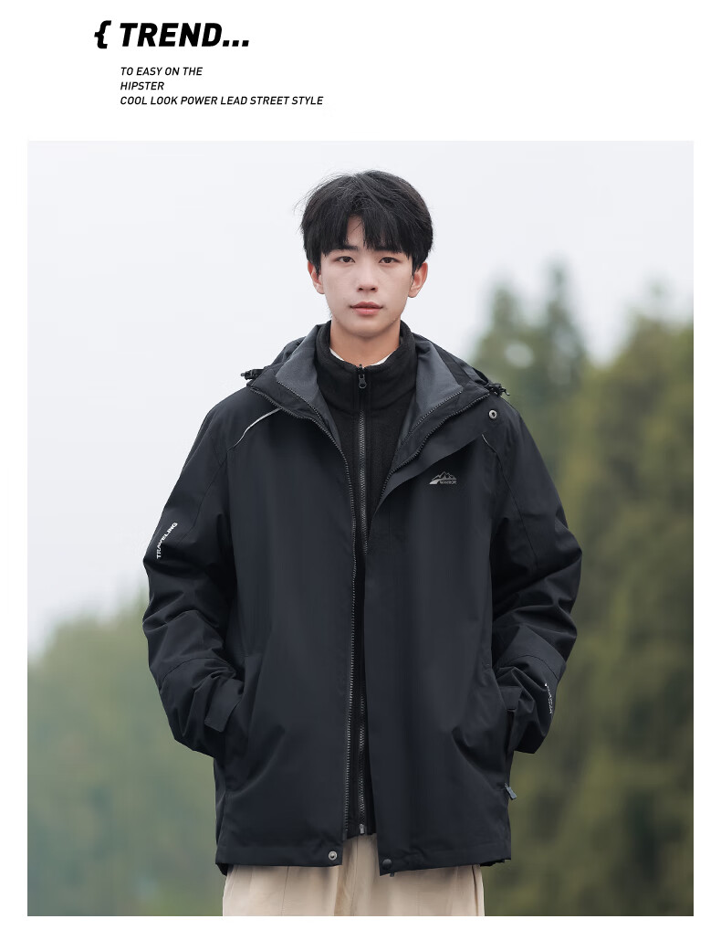 Huili Three-In Jacket for Men, Autumn And Winter Fleece-Lined Outdoor Windproof Mountaineering Coat, Men's Clothing, Black, 3XL 17