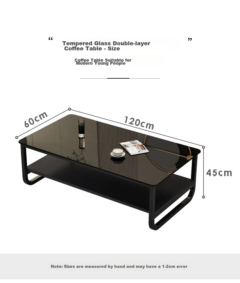 Fanshe Coffee Table, Simple Design, Tempered Glass Double-Layer Storage Coffee Table, Side Table for Small Apartments, Living Room Thickened Legs, Small Table 12