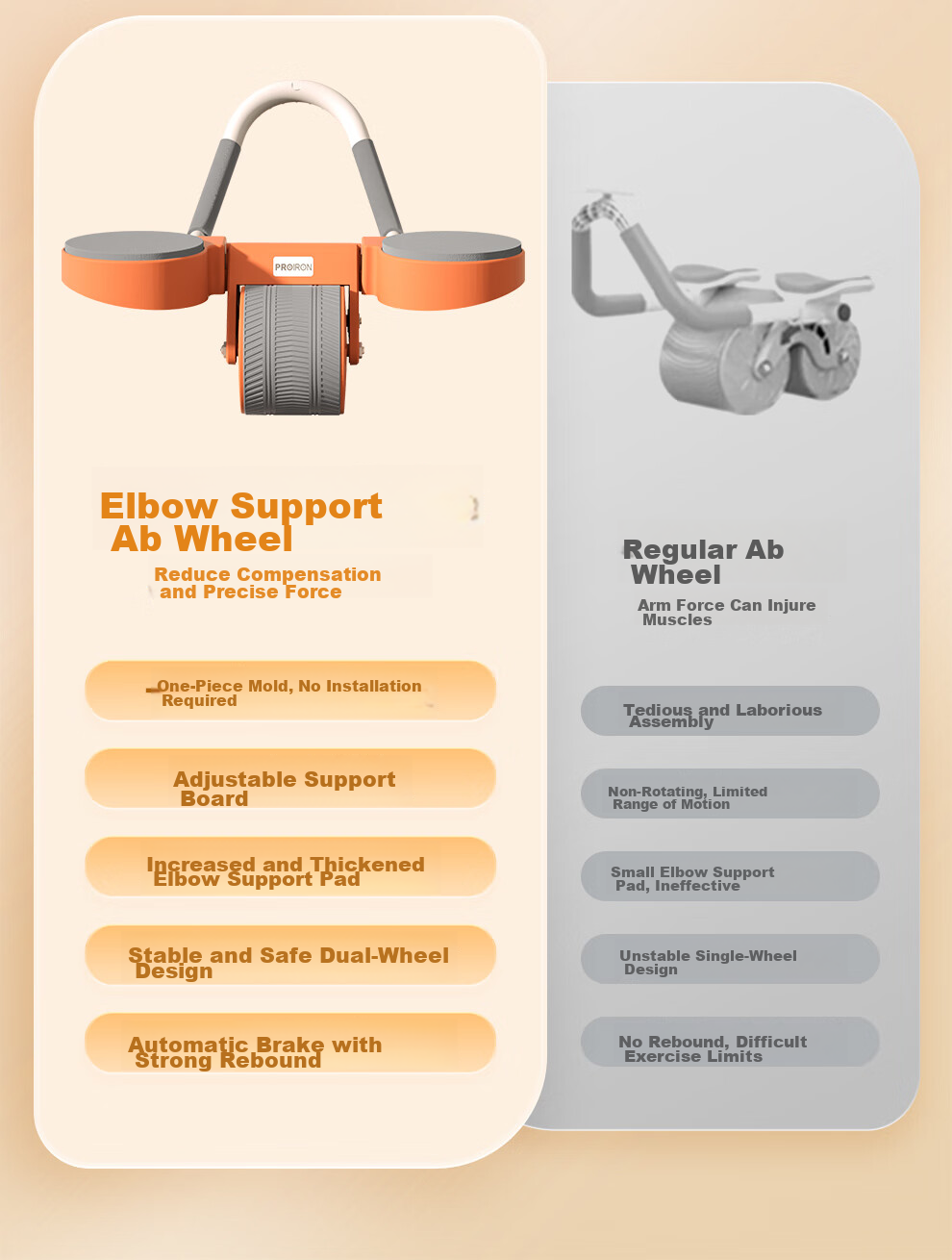 PROIRON Automatic Rebound Ab Wheel with Elbow Support, Dual Wheel Ab Roller, Plank Support Abdominal Muscle Wheel, Vibrant Orange 5