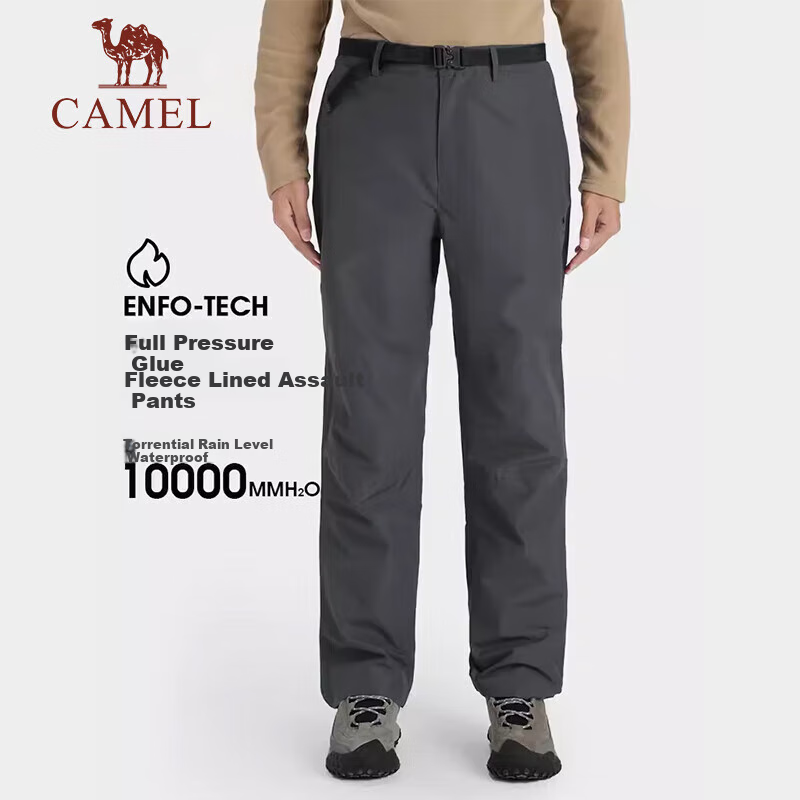 CAMEL Outdoor Waterproof Windproof Warm Hiking Pants for Men, Model A1W246119, Black, Size XL