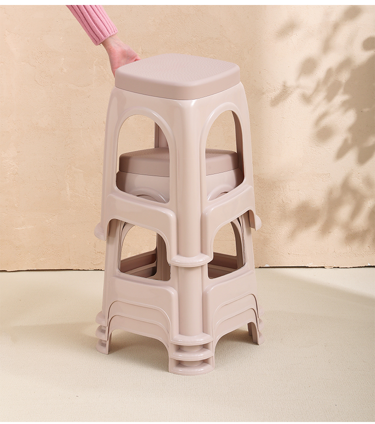 40,000 Kilometers [Set of 4] Household Plastic Stools Thickened Adult High Stools Simple Reinforced Durable Khaki Benches 16