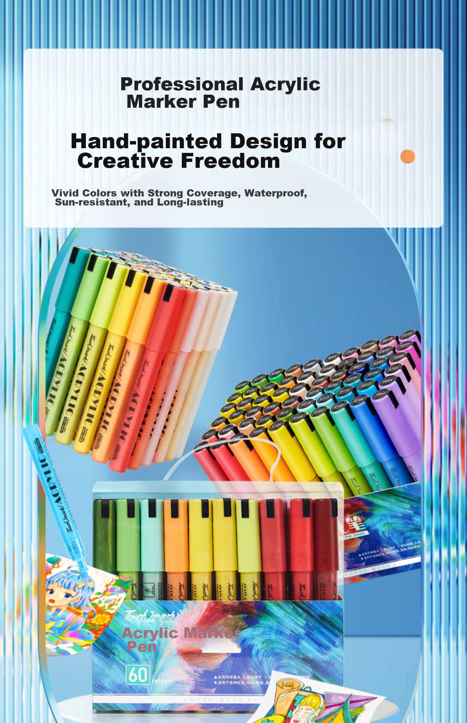 Touch Mark Acrylic Markers, 36 Colors, Children's Doodle Pens, Watercolor Pens, Drawing Brushes, Waterproof Hand-Drawn DIY Acrylic Paint, Specialized Student And Children's Gift, Art Educatio 2