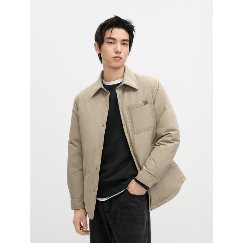 GXG Men's Warm Short down Jacket, Black, Winter 2024 New Product, Khaki Color, 175/L