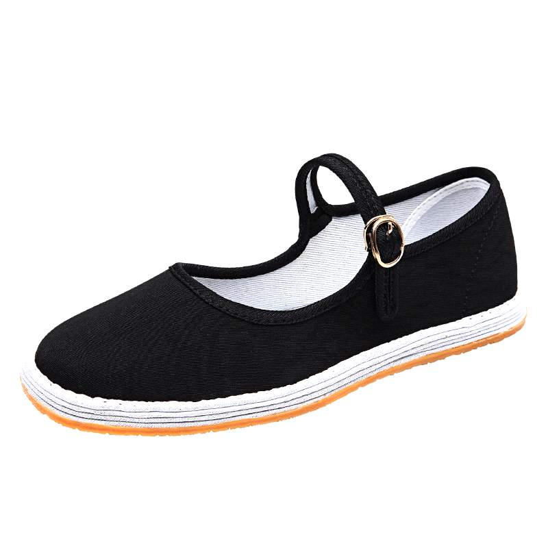 BUS HEYUAN Traditional Women's Hanfu with Breathable Buckle And Layered Sole, Old Beijing Cloth Shoes 91Y-1022A Black Buckle Size 39