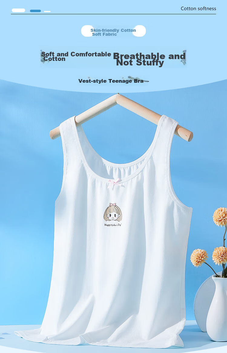 LangSha Children's Vest-Style Underwear, Girls' Training Bra for Puberty, Camisole for Young Women, White Bow Tie, Size 170 1