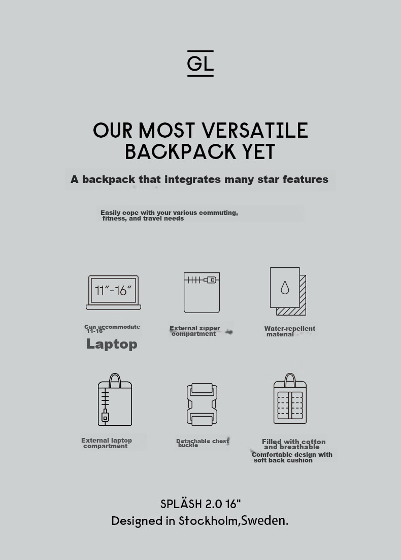 GASTON LUGA Men's Backpack, 16-Inch Large Capacity Laptop Bag, Versatile Travel Backpack, Trendy Bookbag, Valentine's Day Gift, Elegant Black 2