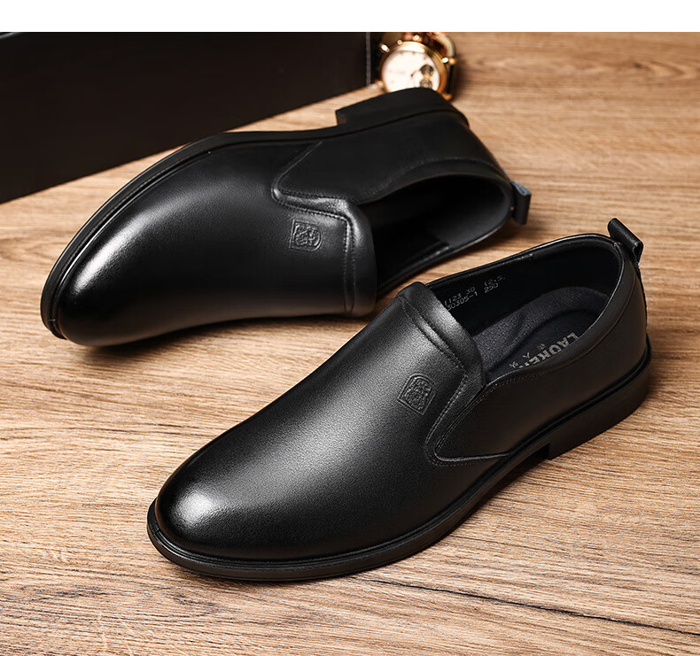 LAORENTOU Men's Leather Shoes, Top-Grain Cowhide Slip-On Business Casual Shoes Driving Shoes Loafers for Men A30305 Black 43 18