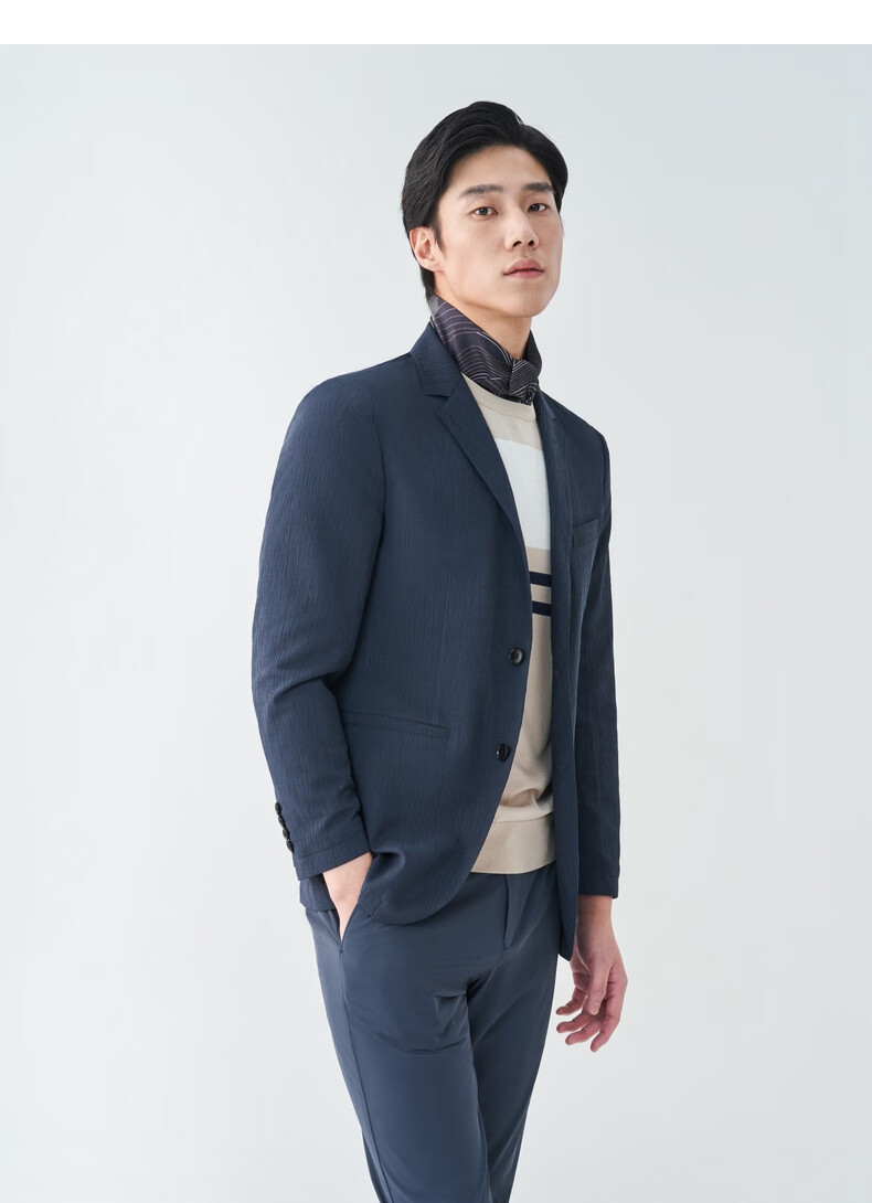 Goldlion [Light And Breathable] Men's Slim Fit Single-Breasted Business Casual Blazer, Gray-Blue -85M1 56A 6