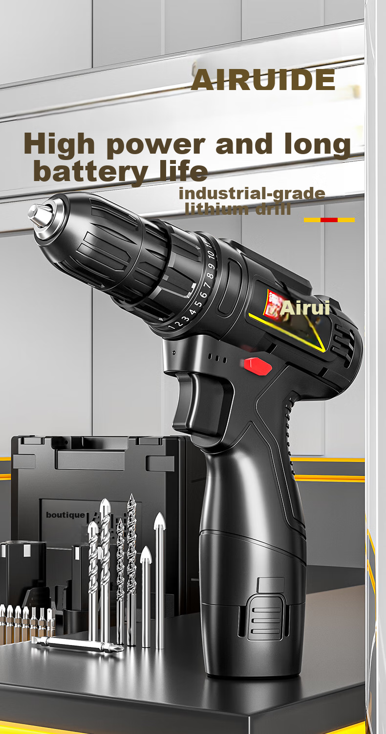 Airuide Cordless Drill, Household Rechargeable Electric Drill, Lithium Battery Pistol Drill, Multi-Functional Electric Screwdriver, Power Tool 2