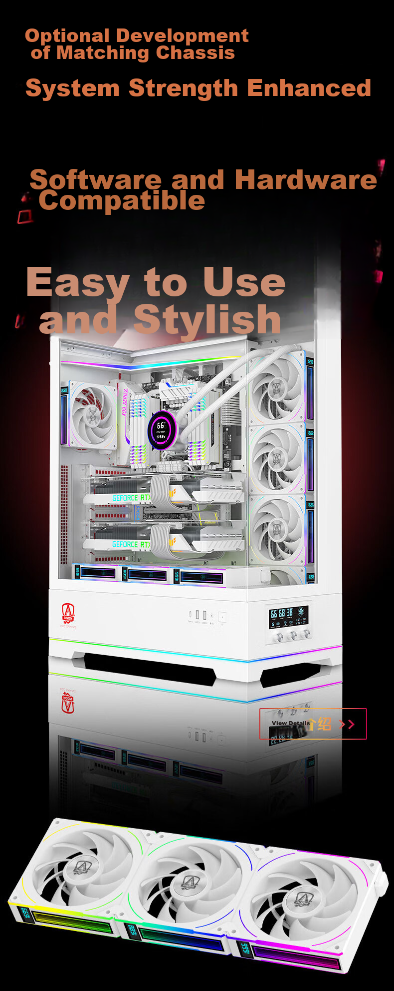 AOC AT120FW/93 White 12CM Desktop Case Cooling Fan with ARGB Lighting Sync, PWM Temperature Control, Dual Ball Bearings, Real-Time Speed Display 7