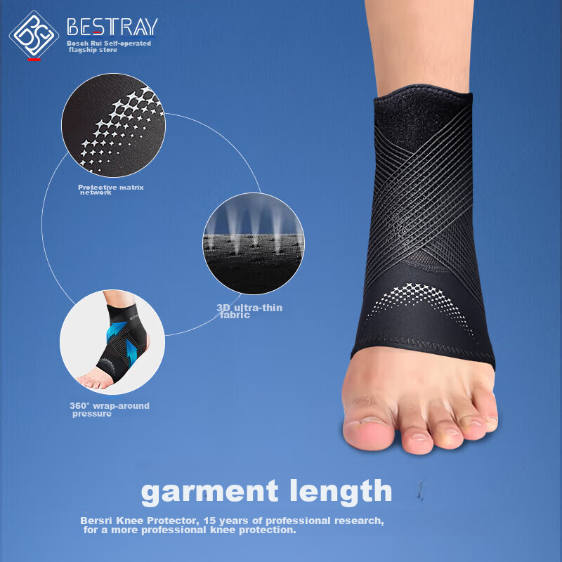Напульсник Bestray 3D Ultra-Thin, защита от растяжения, фиксатор для лодыжки, для баскетбола и бега, размер L, черный/серебристый, левый