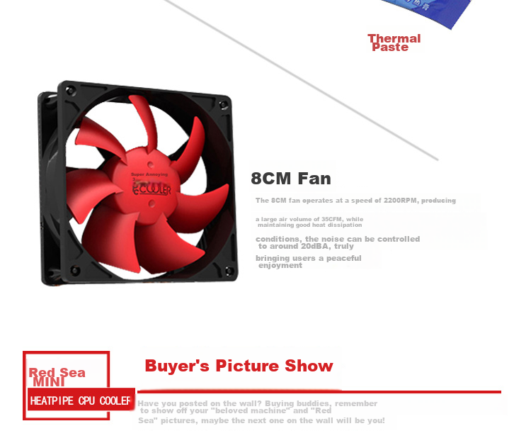 PCCOOLER Red Sea MINI CPU Cooler (Multi-Platform/2 Heat Pipes/Red Sea Mini/8cm Fan/With Thermal Paste) 10