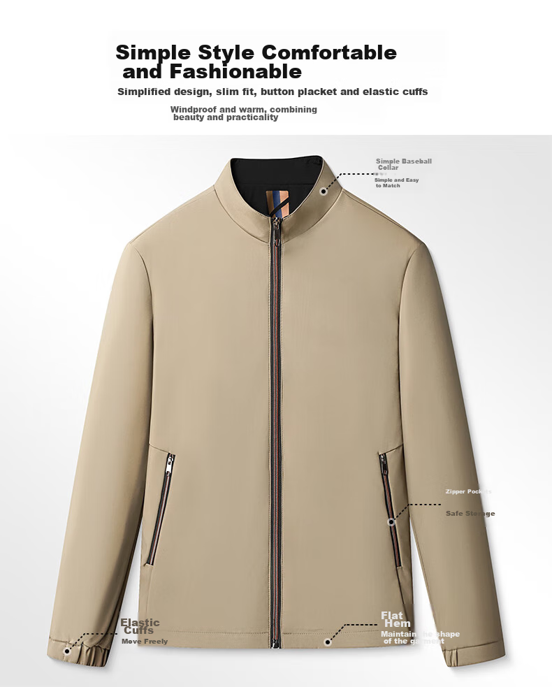 FIRS [Windproof And Wrinkle-Resistant] Men's Jacket, Spring And Autumn Stand-Collar Coat, Business Casual Jacket, Workwear Outerwear, Men's Clothing 3