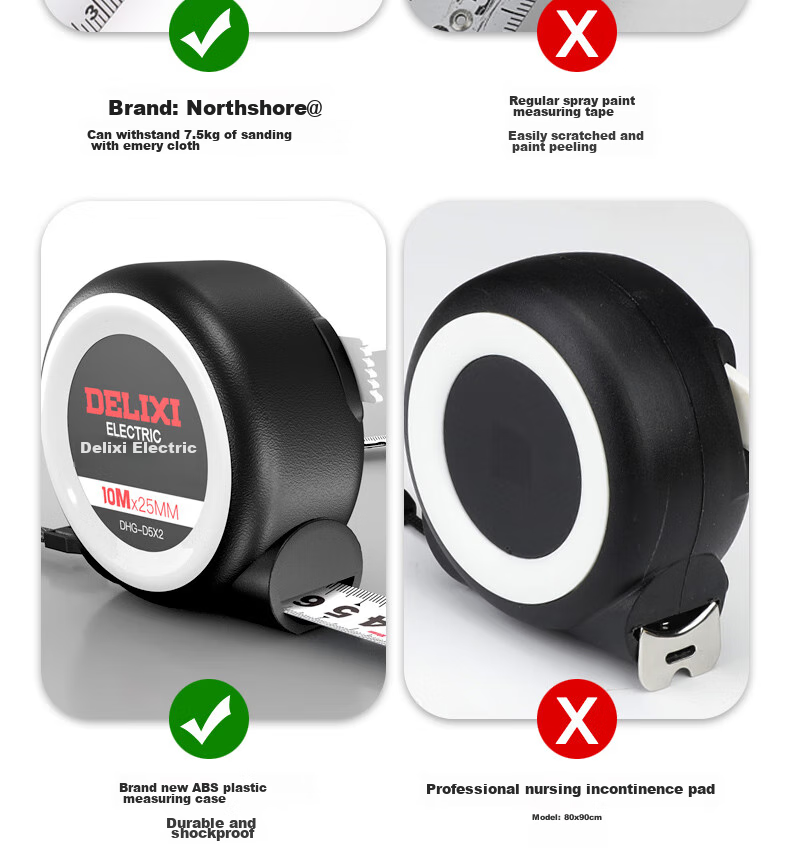 DELIXI ELECTRIC Steel Tape Measure, Household Wear-Resistant, Drop-Resistant, High-Precision Self-Locking Measuring Tool, Thickened Carpenter's Ruler, 5-25 28