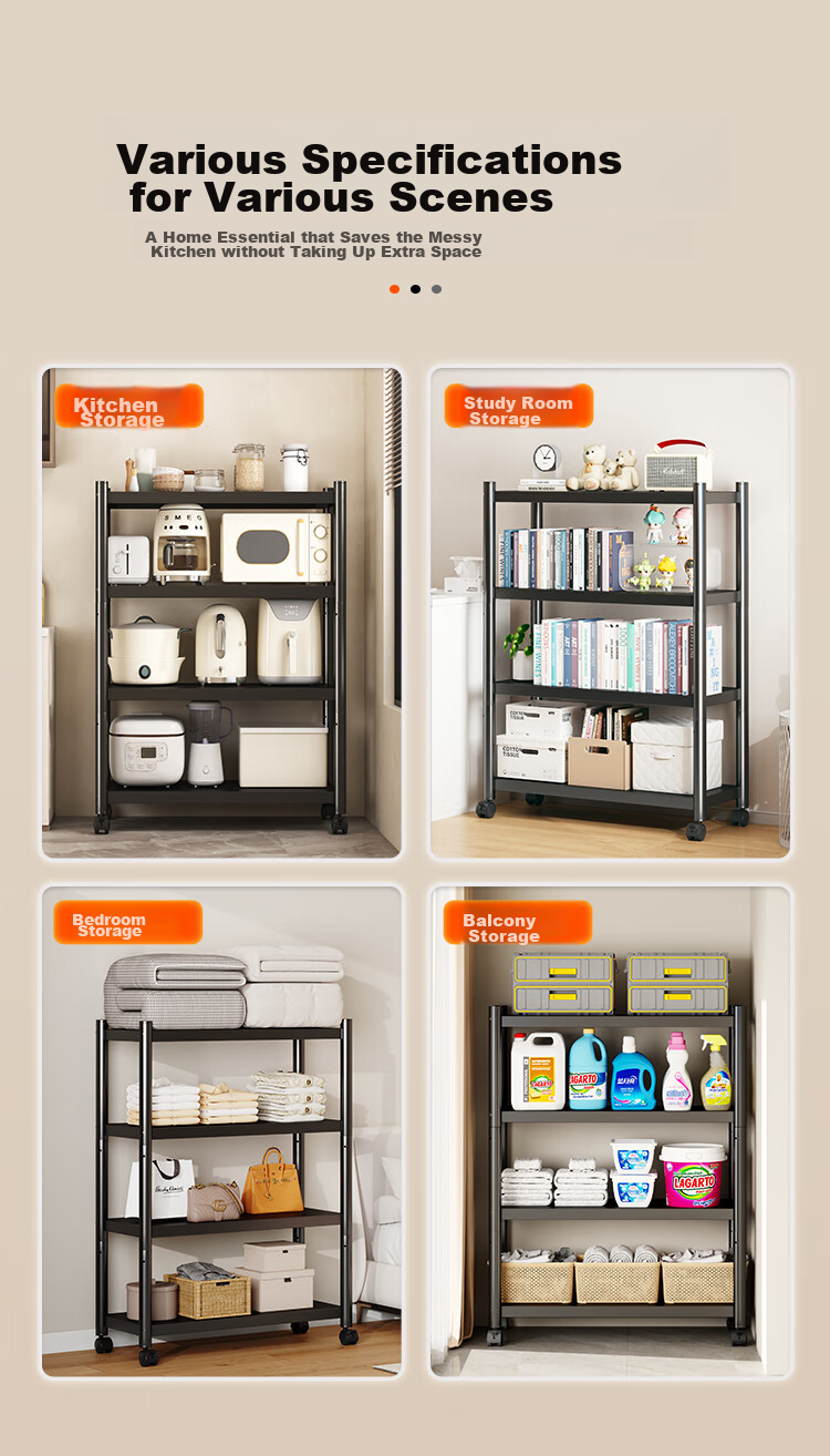QIAONAMEI Kitchen Storage Rack, Floor-Standing Mobile Organizer Shelf, Oven Rack, Storage Shelf, QNM6135-BK 8