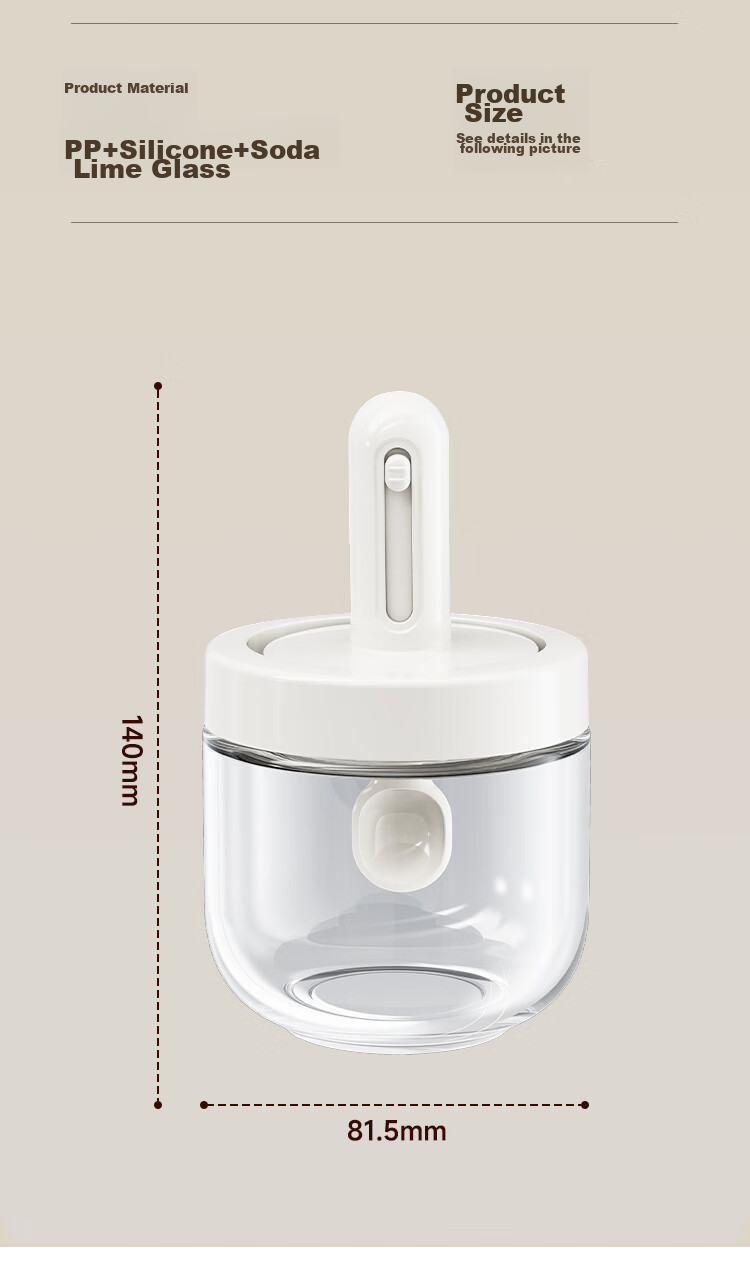 Jiabangshou Seasoning Set of Three: Salt, Sugar And MSG Seasoning Containers, Kitchen Home Use Sealed Spoon Lid Integrated Extendable Seasoning Jars 12