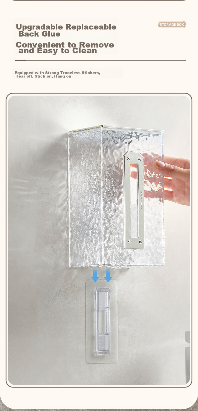 Bydoll Facial Tissue Storage Box, Wall-Mounted Anti-Drop PET Material Adhesive Holder for Bathroom And Living Room 9